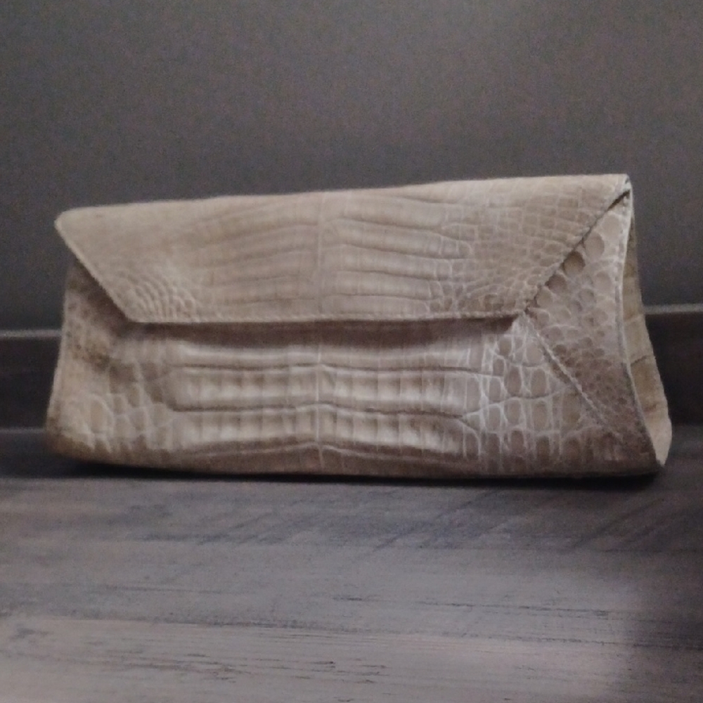 Nancy Gonzalez Crocodile Embossed Beige Clutch